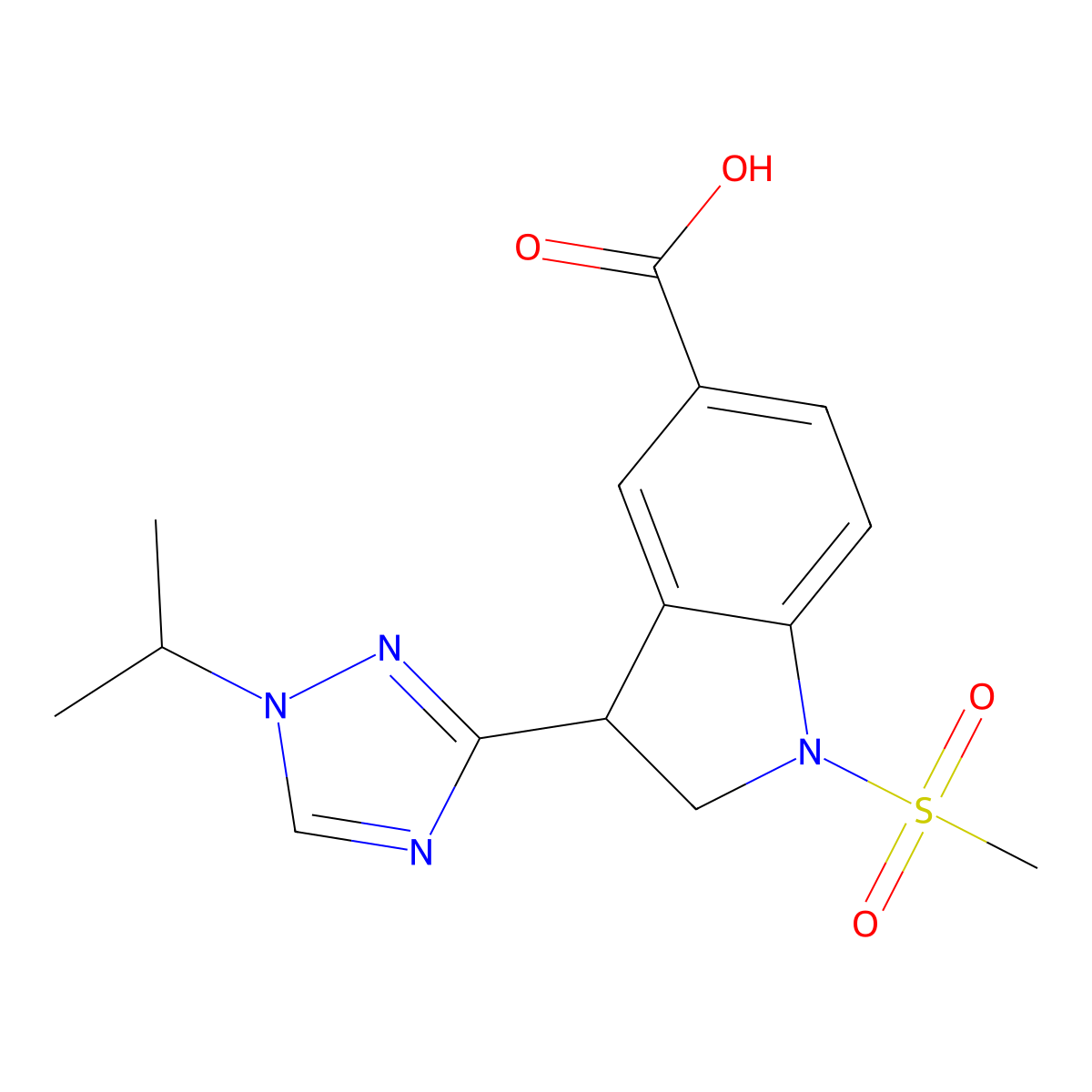 3-(1-Isopropyl-1H-1,2,4-triazol-3-yl)-1-(methylsulfonyl)indoline-5-carboxylic acid molecular structure, CAS 1422134-13-1