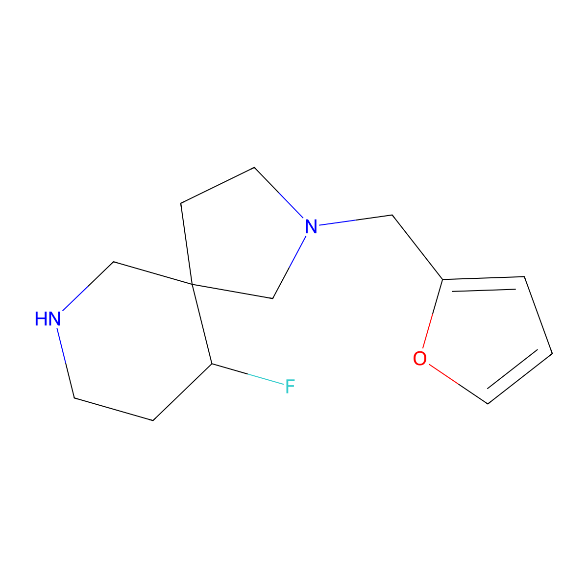 10-Fluoro-2-(furan-2-ylmethyl)-2,7-diazaspiro[4.5]decane molecular structure, CAS 1422134-15-3