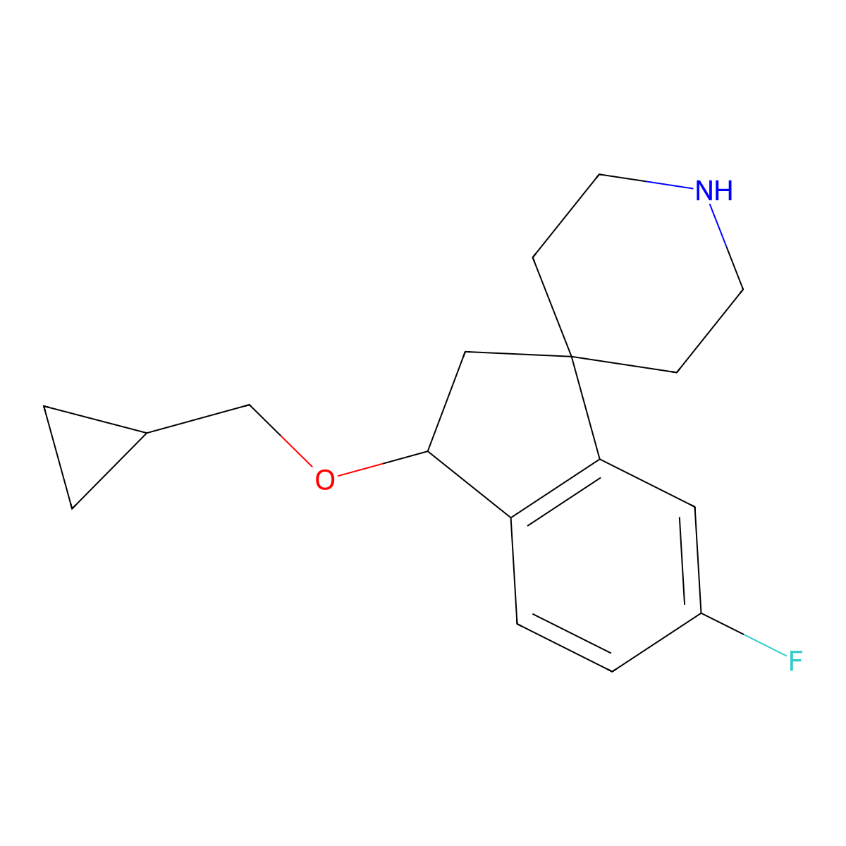 3-(Cyclopropylmethoxy)-6-fluoro-2,3-dihydrospiro[indene-1,4'-piperidine] molecular structure, CAS 1422134-31-3