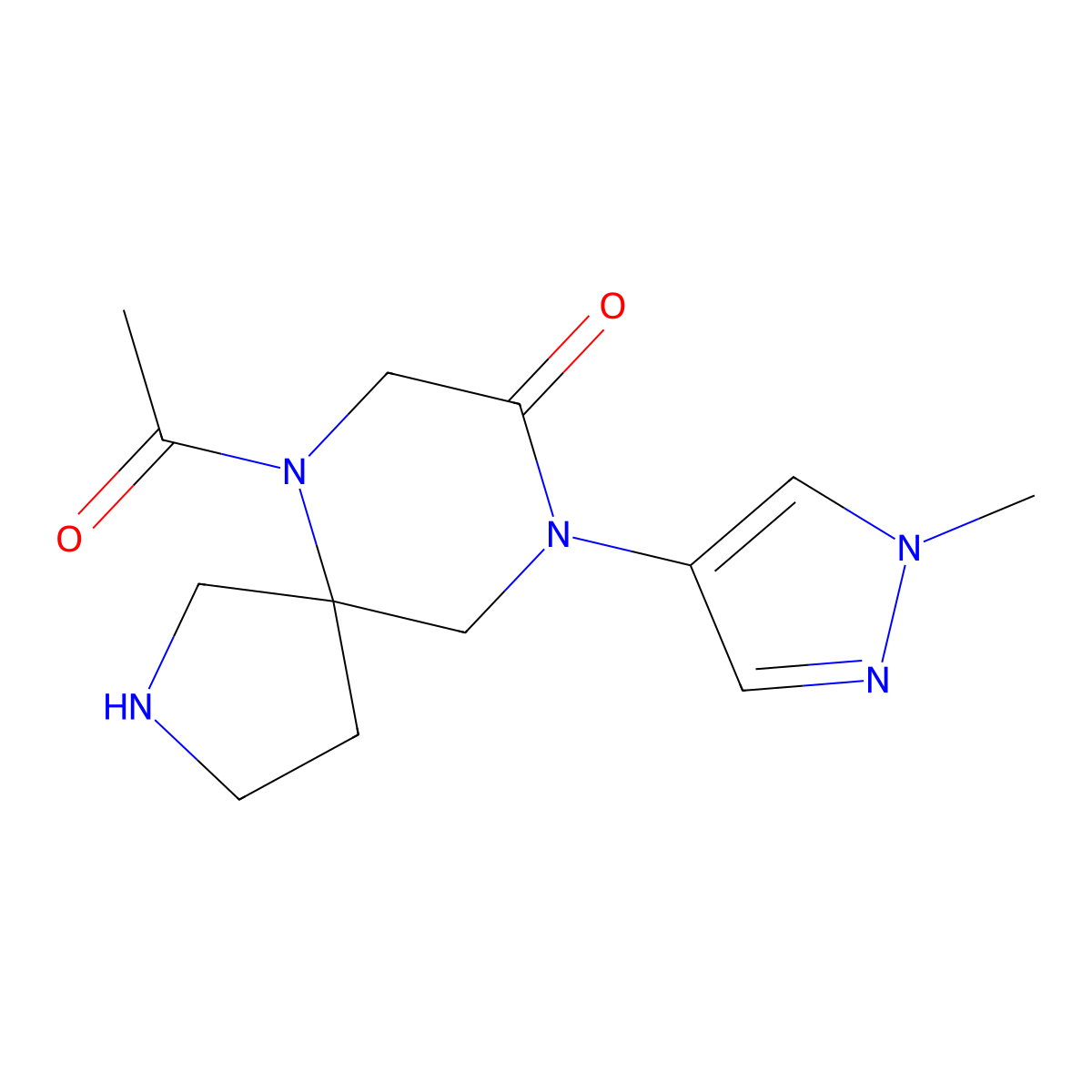 6-Acetyl-9-(1-methyl-1H-pyrazol-4-yl)-2,6,9-triazaspiro[4.5]decan-8-one molecular structure, CAS 1422134-61-9