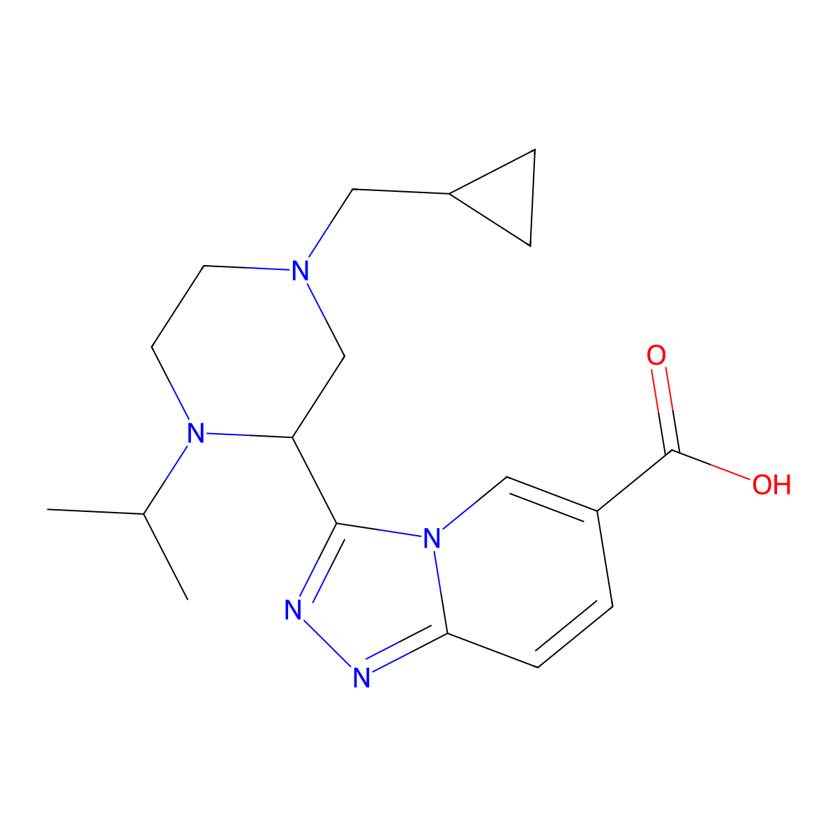 3-(4-(Cyclopropylmethyl)-1-isopropylpiperazin-2-yl)-[1,2,4]triazolo[4,3-a]pyridine-6-carboxylic acid molecular structure, CAS 1422134-99-3