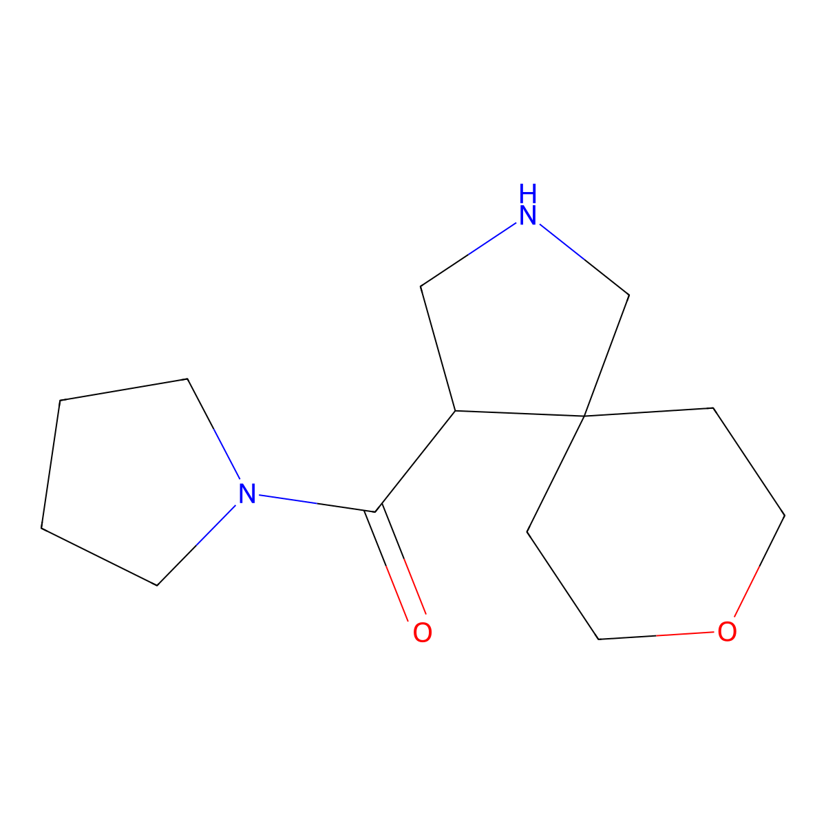 Pyrrolidin-1-yl(8-oxa-2-azaspiro[4.5]decan-4-yl)methanone molecular structure, CAS 1422135-02-1