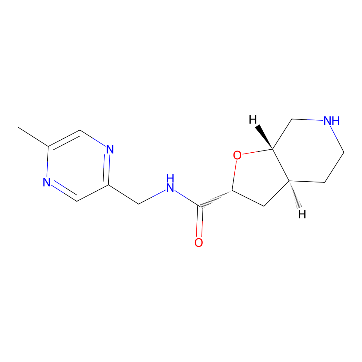 rel-(2R,3aS,7aS)-N-((5-methylpyrazin-2-yl)methyl)octahydrofuro[2,3-c]pyridine-2-carboxamide molecular structure, CAS 1422135-54-3