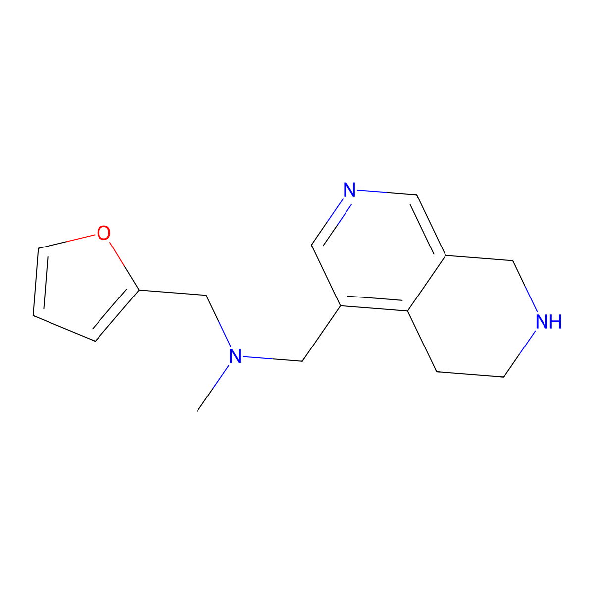 1-(Furan-2-yl)-N-methyl-N-((5,6,7,8-tetrahydro-2,7-naphthyridin-4-yl)methyl)methanamine molecular structure, CAS 1422135-76-9