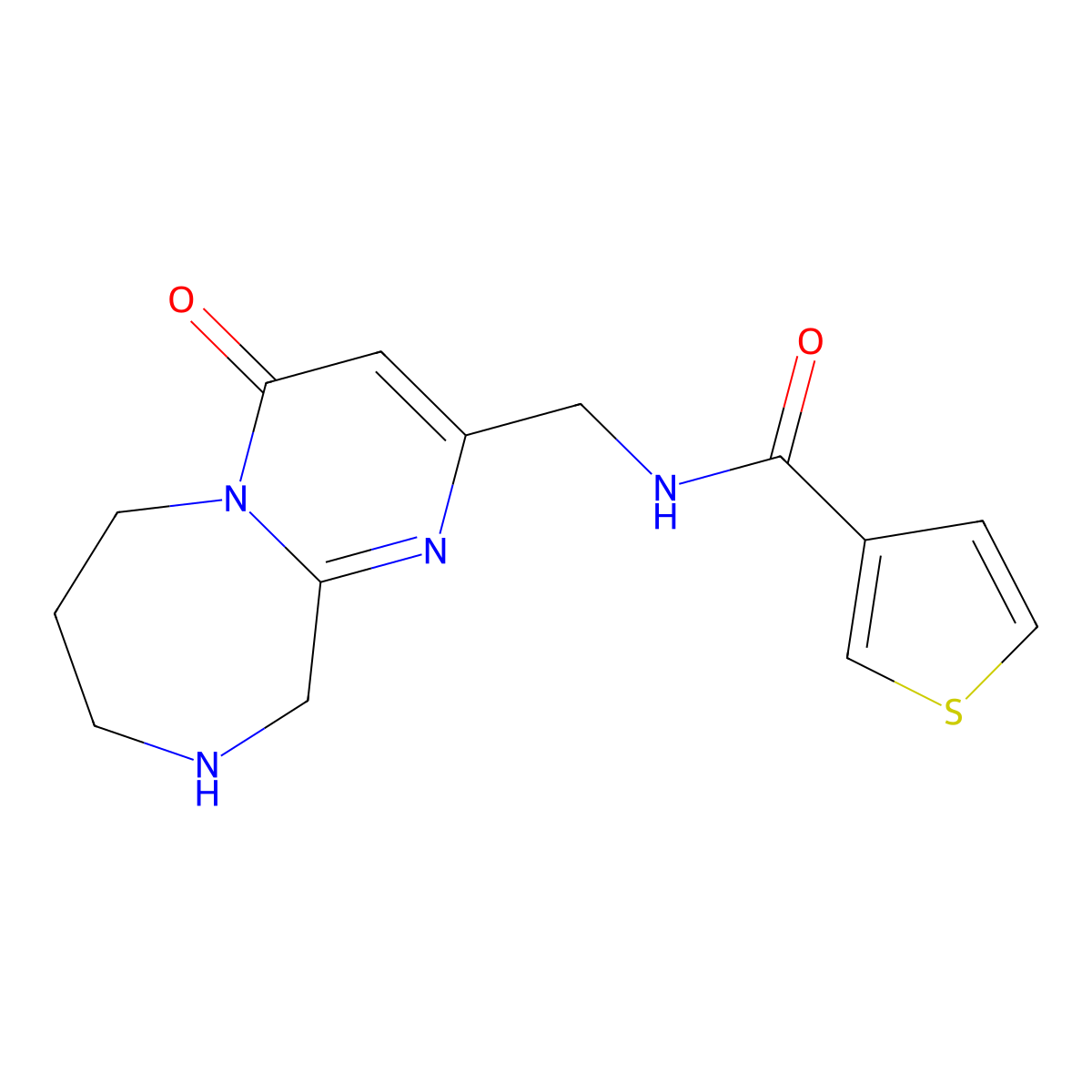 N-((4-oxo-4,6,7,8,9,10-hexahydropyrimido[1,2-a][1,4]diazepin-2-yl)methyl)thiophene-3-carboxamide molecular structure, CAS 1422136-00-2