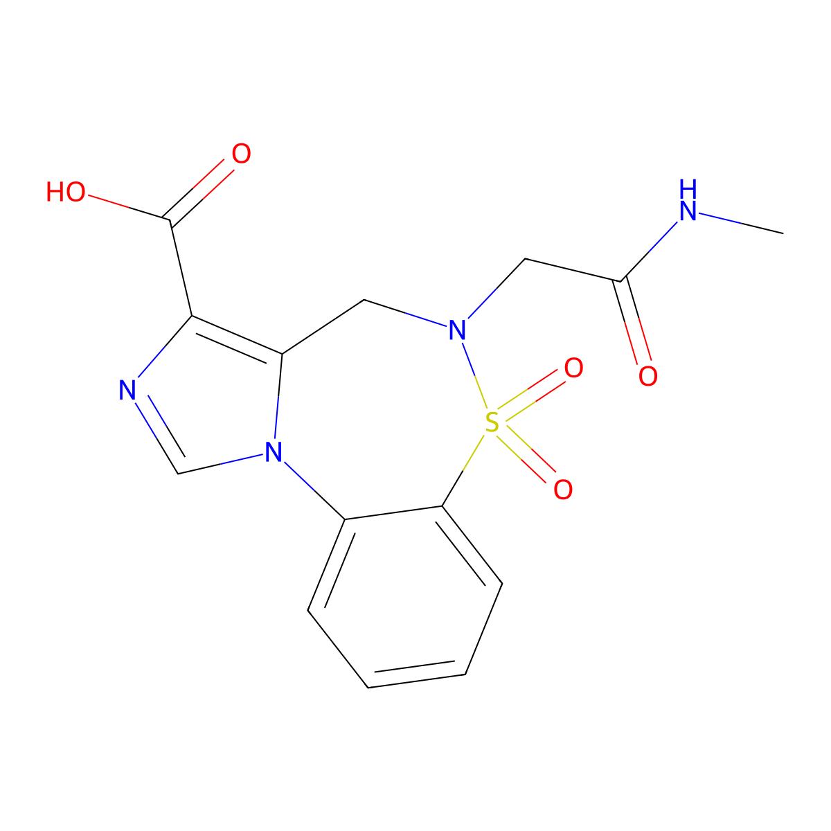 5-(2-(Methylamino)-2-Oxoethyl)-4,5-Dihydrobenzo[F]Imidazo[5,1-D][1,2,5]Thiadiazepine-3-Carboxylic Acid 6,6-Dioxide molecular structure, CAS 1422138-21-3