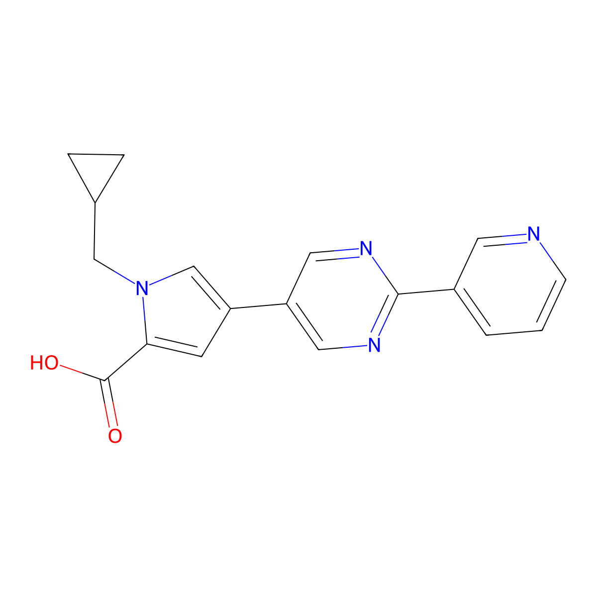 1-(Cyclopropylmethyl)-4-(2-(pyridin-3-yl)pyrimidin-5-yl)-1H-pyrrole-2-carboxylic acid molecular structure, CAS 1422138-22-4