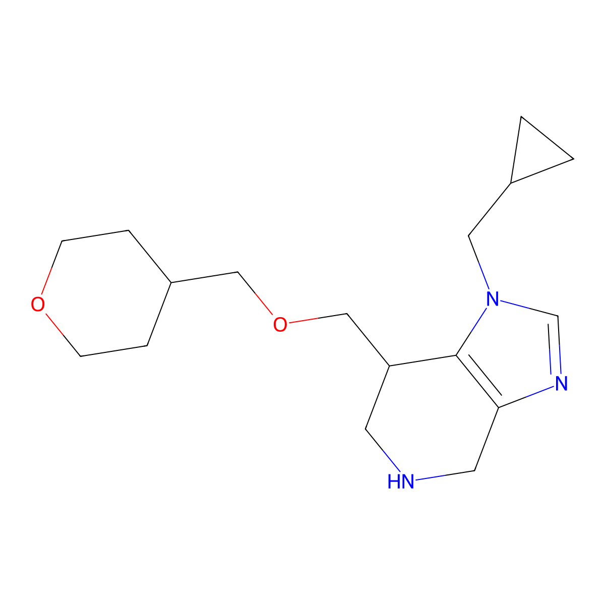 1-(cyclopropylmethyl)-7-(((tetrahydro-2H-pyran-4-yl)methyltetrahydro-2H-pyran-4-yl)methoxy)methyl)-4,5,6,7-tetrahydro-1H-imidazo[4,5-c]pyridine molecular structure, CAS 1422138-37-1