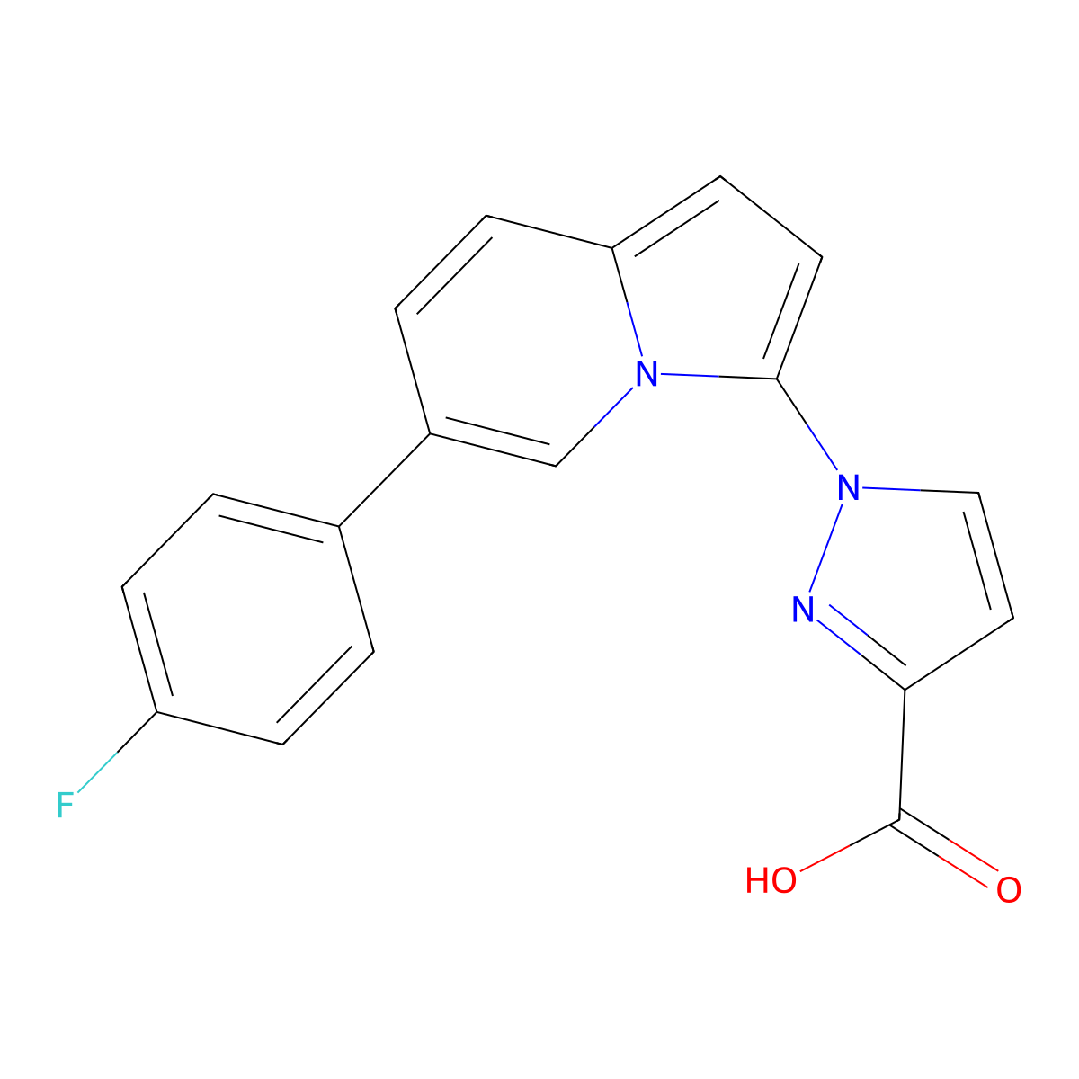1-(6-(4-Fluorophenyl)indolizin-3-yl)-1H-pyrazole-3-carboxylic acid molecular structure, CAS 1422138-42-8