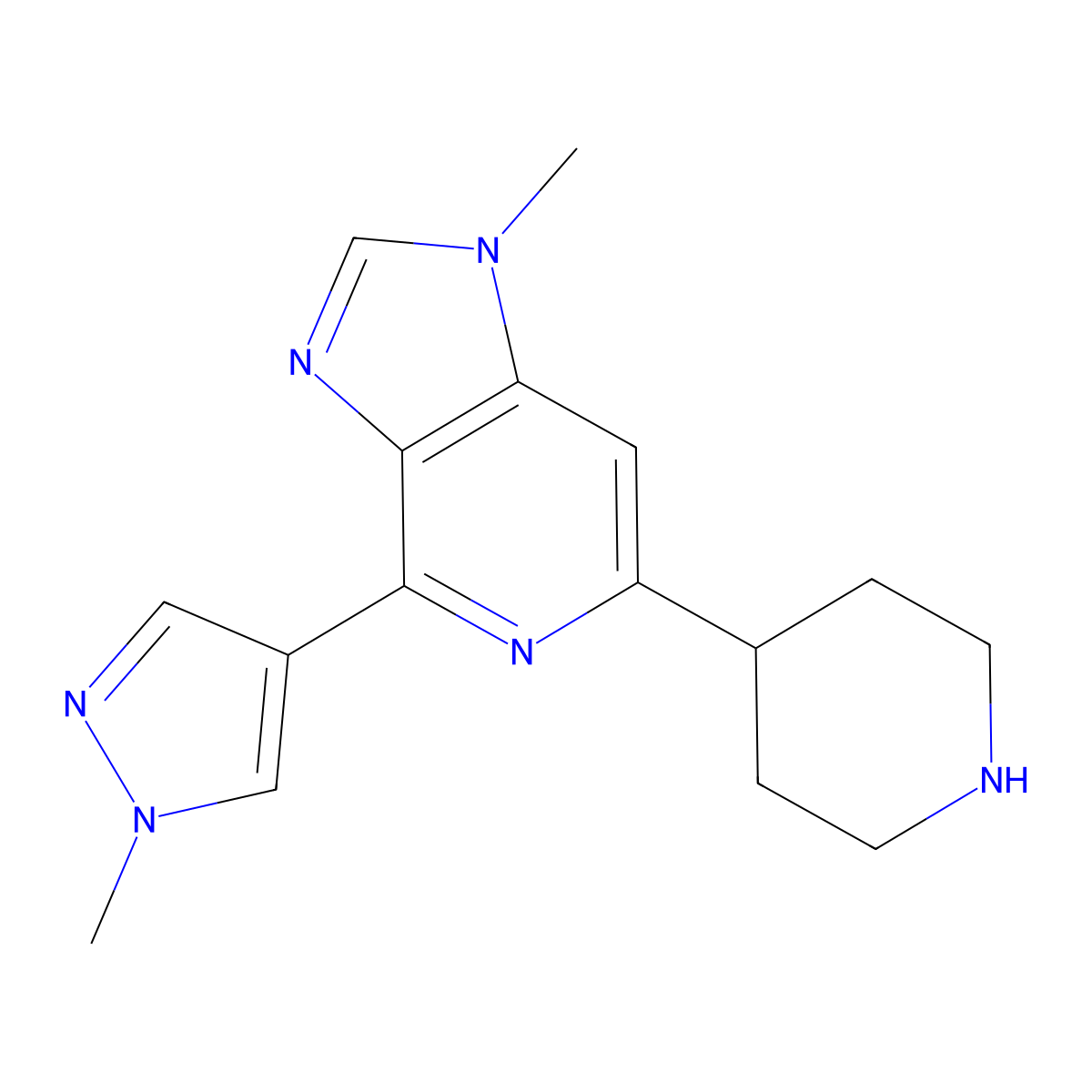 1-Methyl-4-(1-methyl-1H-pyrazol-4-yl)-6-(piperidin-4-yl)-1H-imidazo[4,5-c]pyridine molecular structure, CAS 1422138-65-5