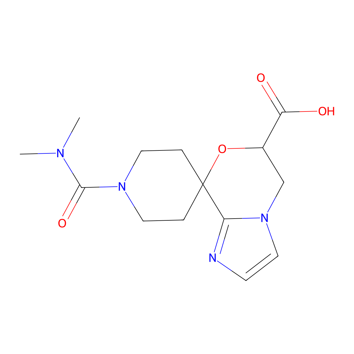 1'-(Dimethylcarbamoyl)-5,6-dihydrospiro[imidazo[2,1-c][1,4]oxazine-8,4'-piperidine]-6-carboxylic acid molecular structure, CAS 1422139-11-4