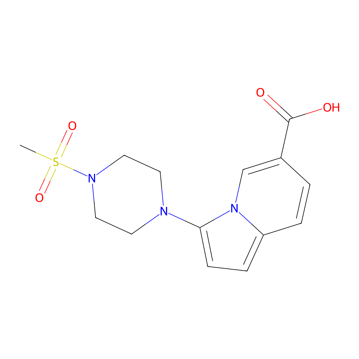 3-(4-(Methylsulfonyl)piperazin-1-yl)indolizine-6-carboxylic acid molecular structure, CAS 1422139-90-9