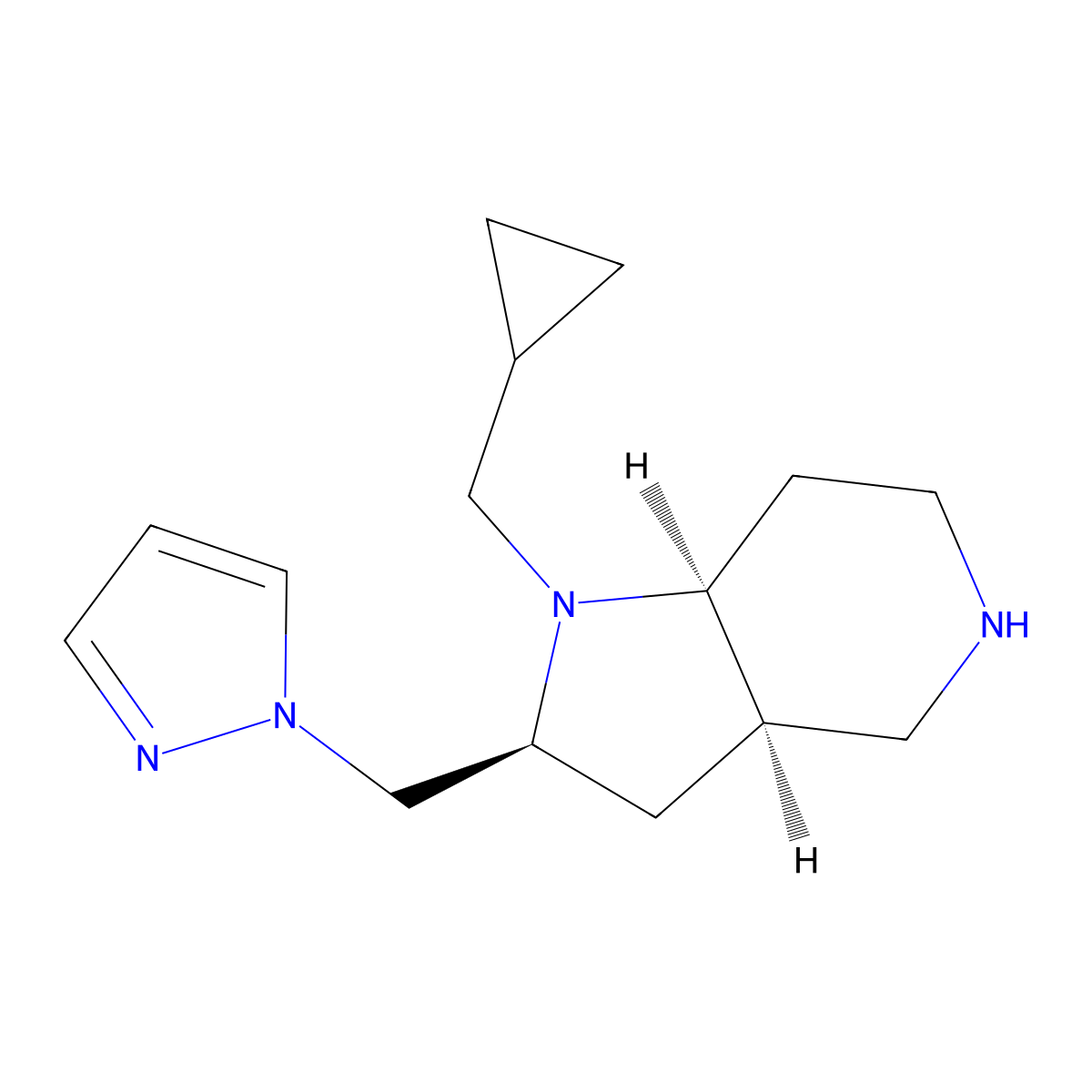 Rel-(2S,3Ar,7As)-2-((1H-Pyrazol-1-Yl)Methyl)-1-(Cyclopropylmethyl)Octahydro-1H-Pyrrolo[3,2-C]Pyridine molecular structure, CAS 1422140-50-8