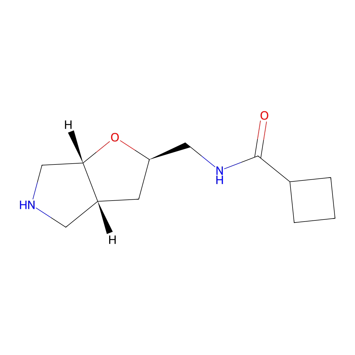 rel-N-(((2R,3aR,6aR)-hexahydro-2H-furo[3,2-c]pyrrol-2-yl)methyl)cyclobutanecarboxamide molecular structure, CAS 1422140-69-9