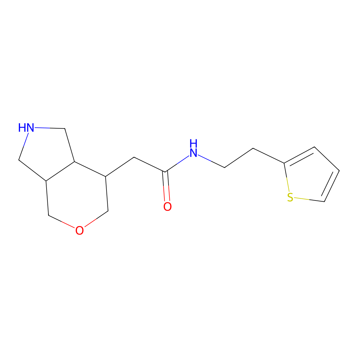 rel-2-((3aR,7S,7aS)-octahydropyrano[4,3-c]pyrrol-7-yl)-N-(2-(thiophen-2-yl)ethyl)acetamide molecular structure, CAS 1422140-80-4