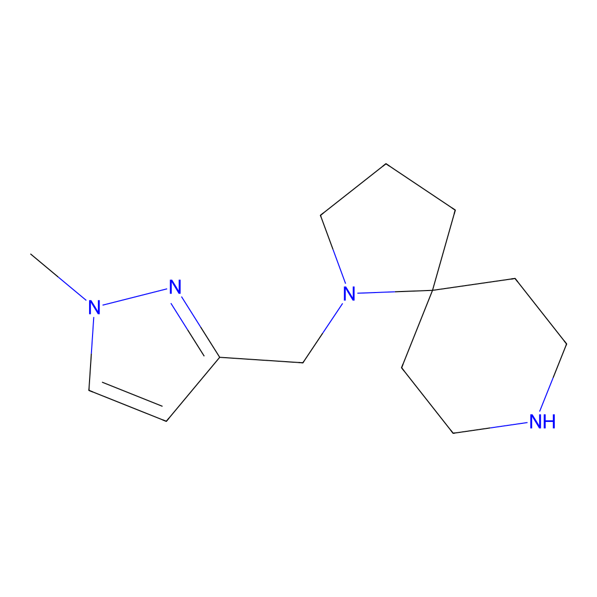 1-((1-Methyl-1H-pyrazol-3-yl)methyl)-1,8-diazaspiro[4.5]decane molecular structure, CAS 1422140-91-7