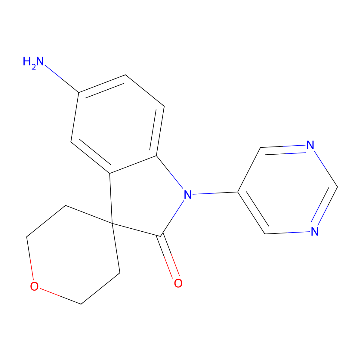 5-Amino-1-(pyrimidin-5-yl)-2',3',5',6'-tetrahydrospiro[indoline-3,4'-pyran]-2-one molecular structure, CAS 1422141-88-5