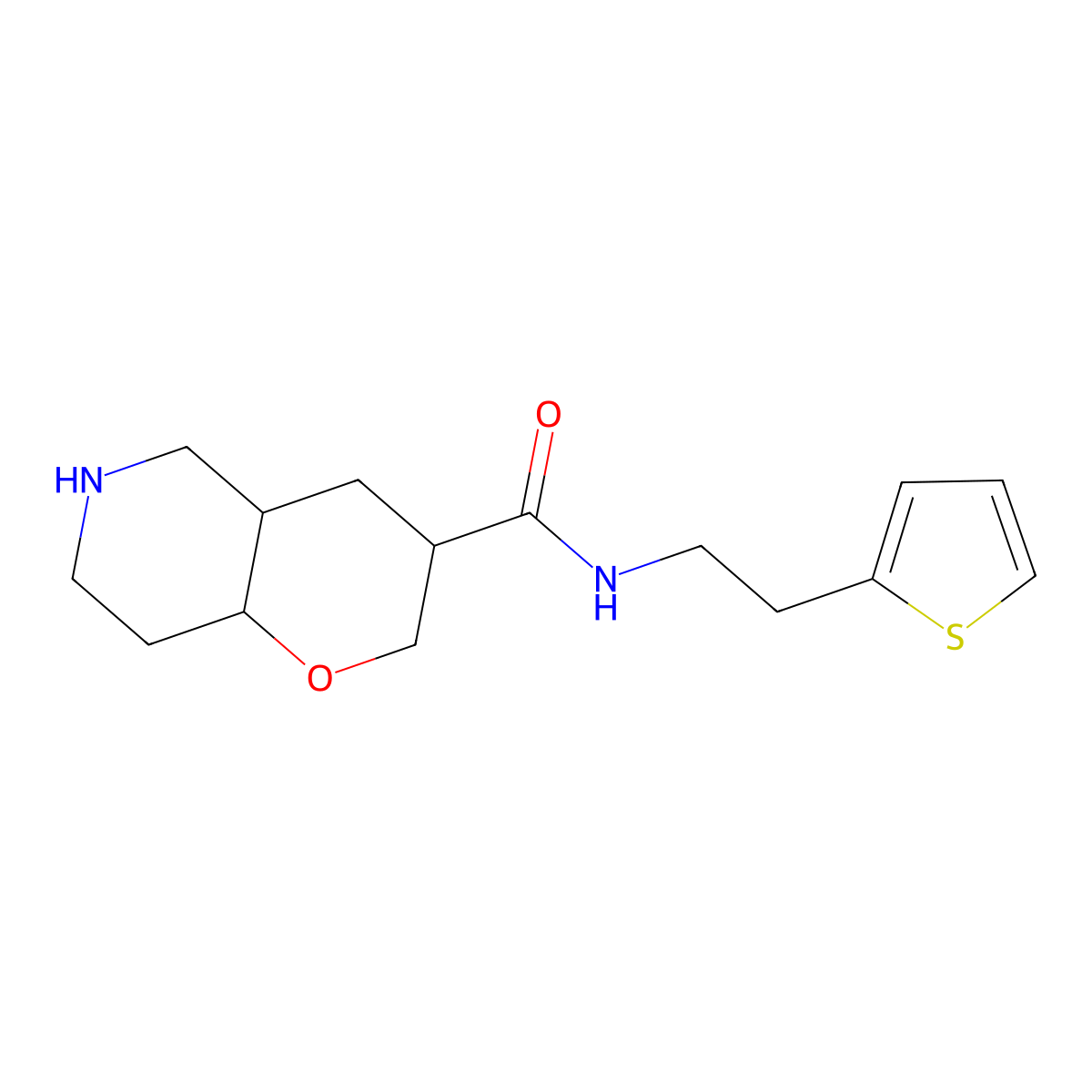 rel-(3R,4aR,8aS)-N-(2-(thiophen-2-yl)ethyl)octahydro-2H-pyrano[3,2-c]pyridine-3-carboxamide molecular structure, CAS 1422142-03-7