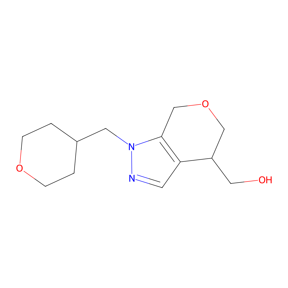 (1-((Tetrahydro-2H-pyran-4-yl)methyl)-1,4,5,7-tetrahydropyrano[3,4-c]pyrazol-4-yl)methanol molecular structure, CAS 1422142-41-3