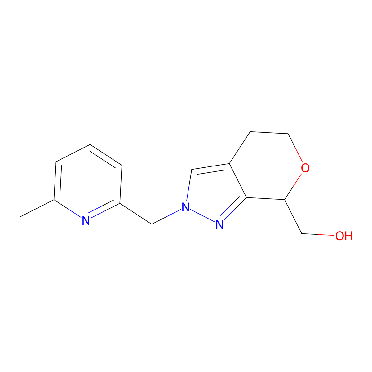 (2-((6-Methylpyridin-2-yl)methyl)-2,4,5,7-tetrahydropyrano[3,4-c]pyrazol-7-yl)methanol molecular structure, CAS 1422142-46-8