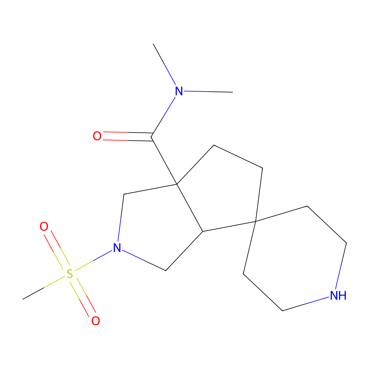 rel-(3aS,6aS)-N,N-dimethyl-2-(methylsulfonyl)hexahydro-1H-spiro[cyclopenta[c]pyrrole-4,4'-piperidine]-6a-carboxamide molecular structure, CAS 1422142-72-0