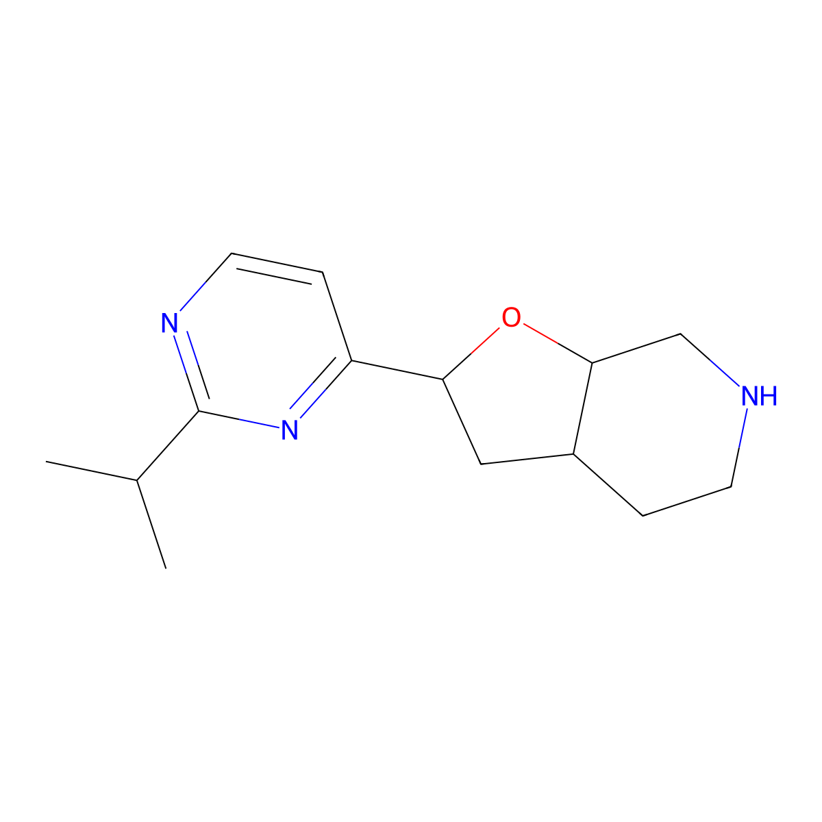 Rel-(2S,3As,7As)-2-(2-Isopropylpyrimidin-4-Yl)Octahydrofuro[2,3-C]Pyridine molecular structure, CAS 1422142-88-8