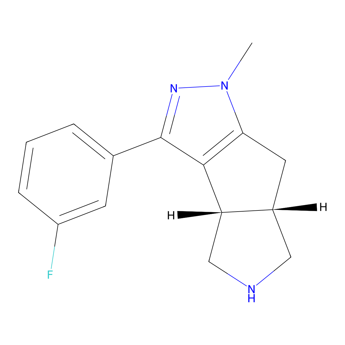 (3bS,6aS)-3-(3-fluorophenyl)-1-methyl-3b,4,5,6,6a,7-hexahydro-1H-pyrrolo[3',4':3,4]cyclopenta[1,2-c]pyrazole molecular structure, CAS 1422143-00-7
