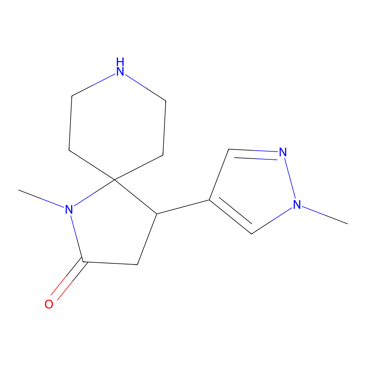 1-Methyl-4-(1-methyl-1H-pyrazol-4-yl)-1,8-diazaspiro[4.5]decan-2-one molecular structure, CAS 1422143-34-7