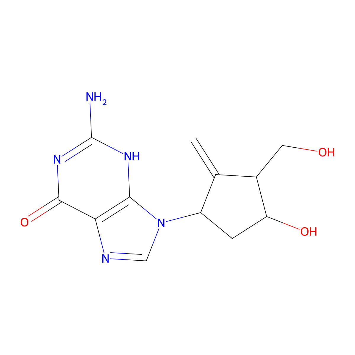 2-amino-9-[(1S,3R,4S)-4-hydroxy-3-(hydroxymethyl)-2-methylidenecyclopentyl]-3H-purin-6-one molecular structure, CAS 142217-69-4