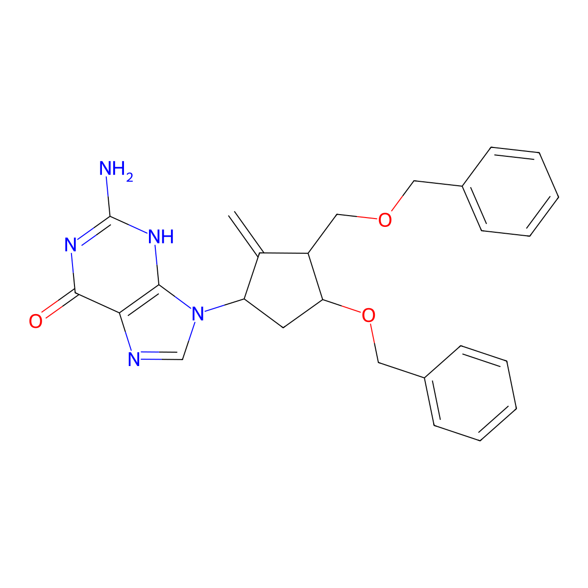 2-amino-9-[(1S,3R,4S)-2-methylidene-4-phenylmethoxy-3-(phenylmethoxymethyl)cyclopentyl]-3H-purin-6-one molecular structure, CAS 142217-81-0