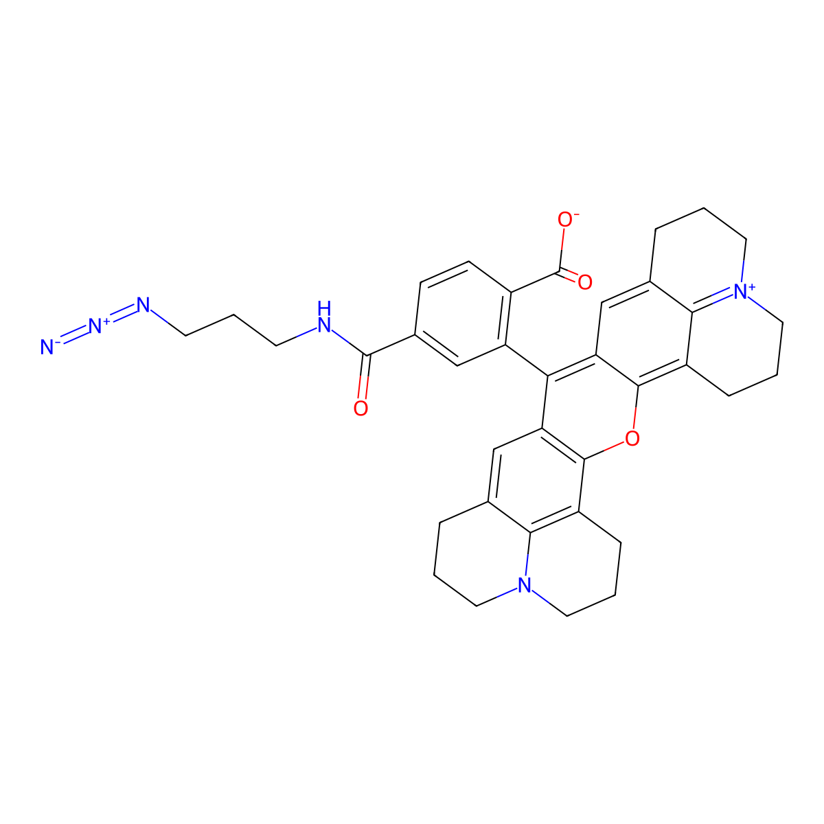 9-[5-[[(3-Azidopropyl)amino]carbonyl]-2-carboxyphenyl]-2,3,6,7,12,13,16,17-octahydro-1H,5H,11H,15H-xantheno[2,3,4-ij:5,6,7-i'j']diquinolizin-18-ium inner salt molecular structure, CAS 1422178-12-8
