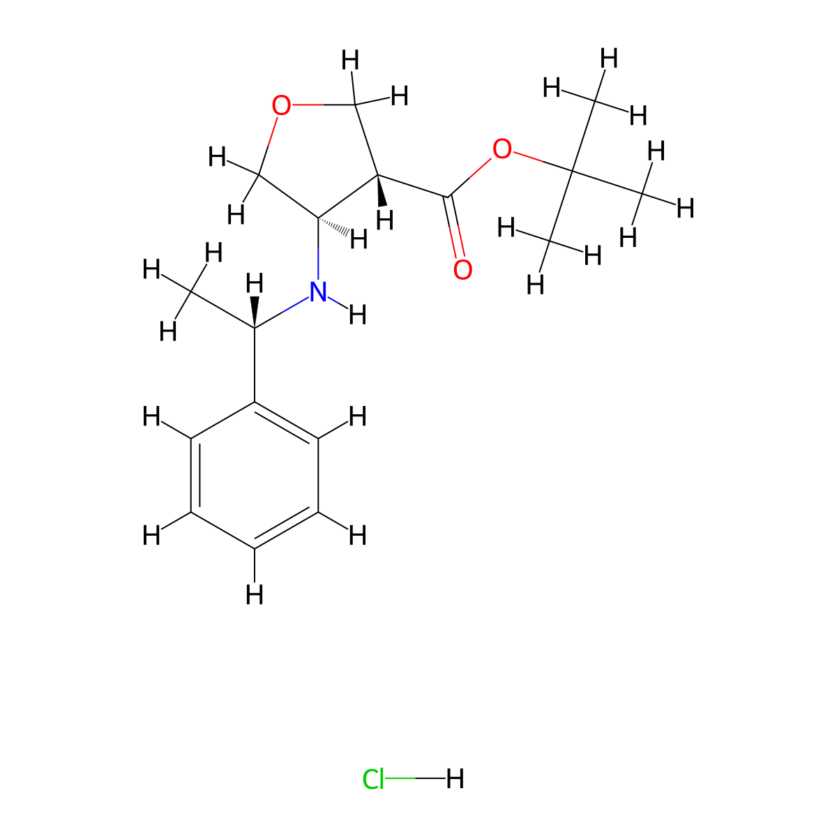 tert-butyl trans-4-[[(1S)-1-phenylethyl]amino]tetrahydrofuran-3-carboxylate;hydrochloride molecular structure, CAS 1422196-72-2