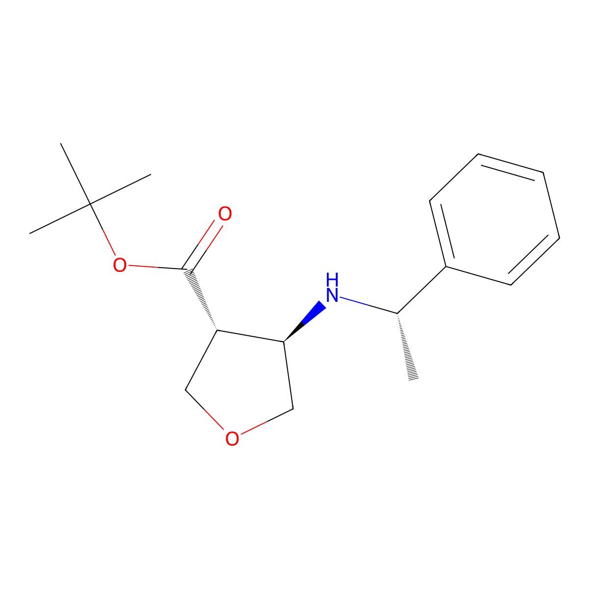 Rel-tert-butyl (3R,4R)-4-(((S)-1-phenylethyl)amino)tetrahydrofuran-3-carboxylate molecular structure, CAS 1422240-12-7