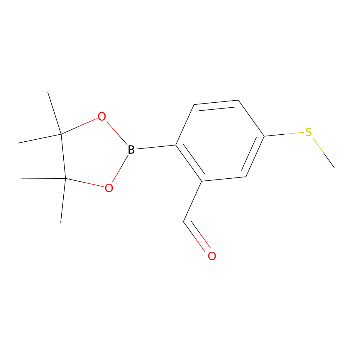 5-(Methylsulfanyl)-2-(tetramethyl-1,3,2-dioxaborolan-2-yl)benzaldehyde molecular structure, CAS 1422268-44-7