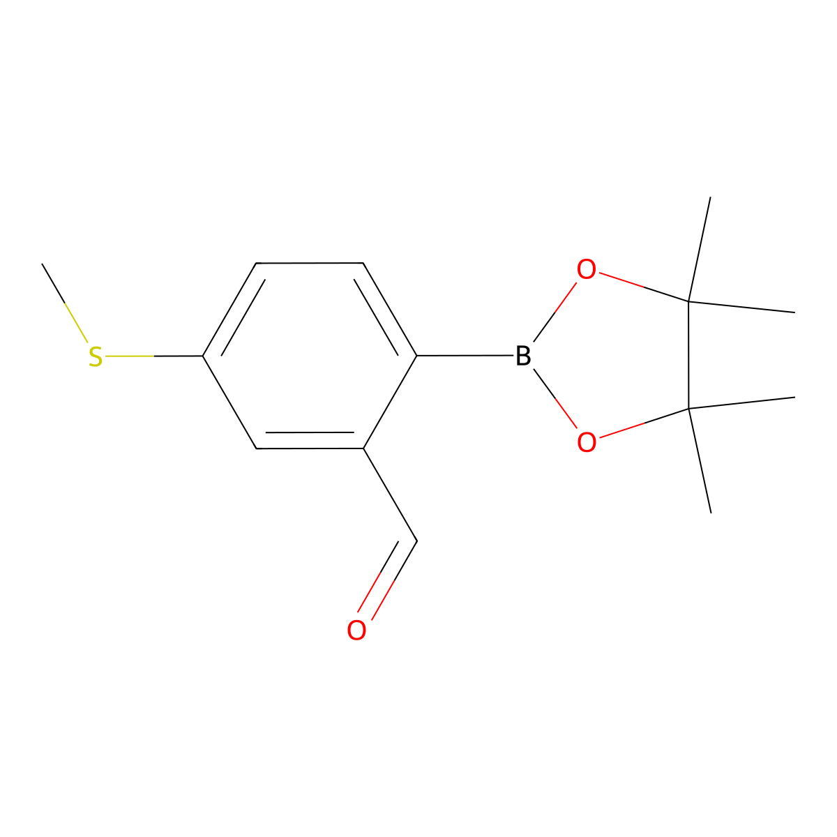 5-(Methylsulfanyl)-2-(tetramethyl-1,3,2-dioxaborolan-2-yl)benzaldehyde molecular structure, CAS 1422268-44-7