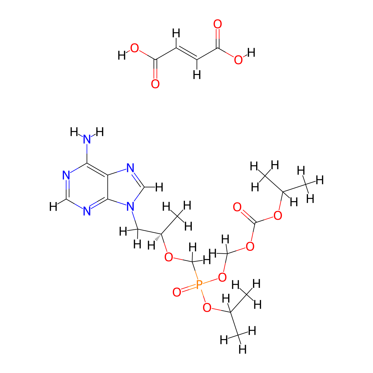 (((((R)-1-(6-amino-9H-purjn-9-ylpro pan-2-ylJoxy)methyl) (iso propoxy)phosphorylyoxy)methyl isopropyl carbonate fumarate molecular structure, CAS 1422284-15-8