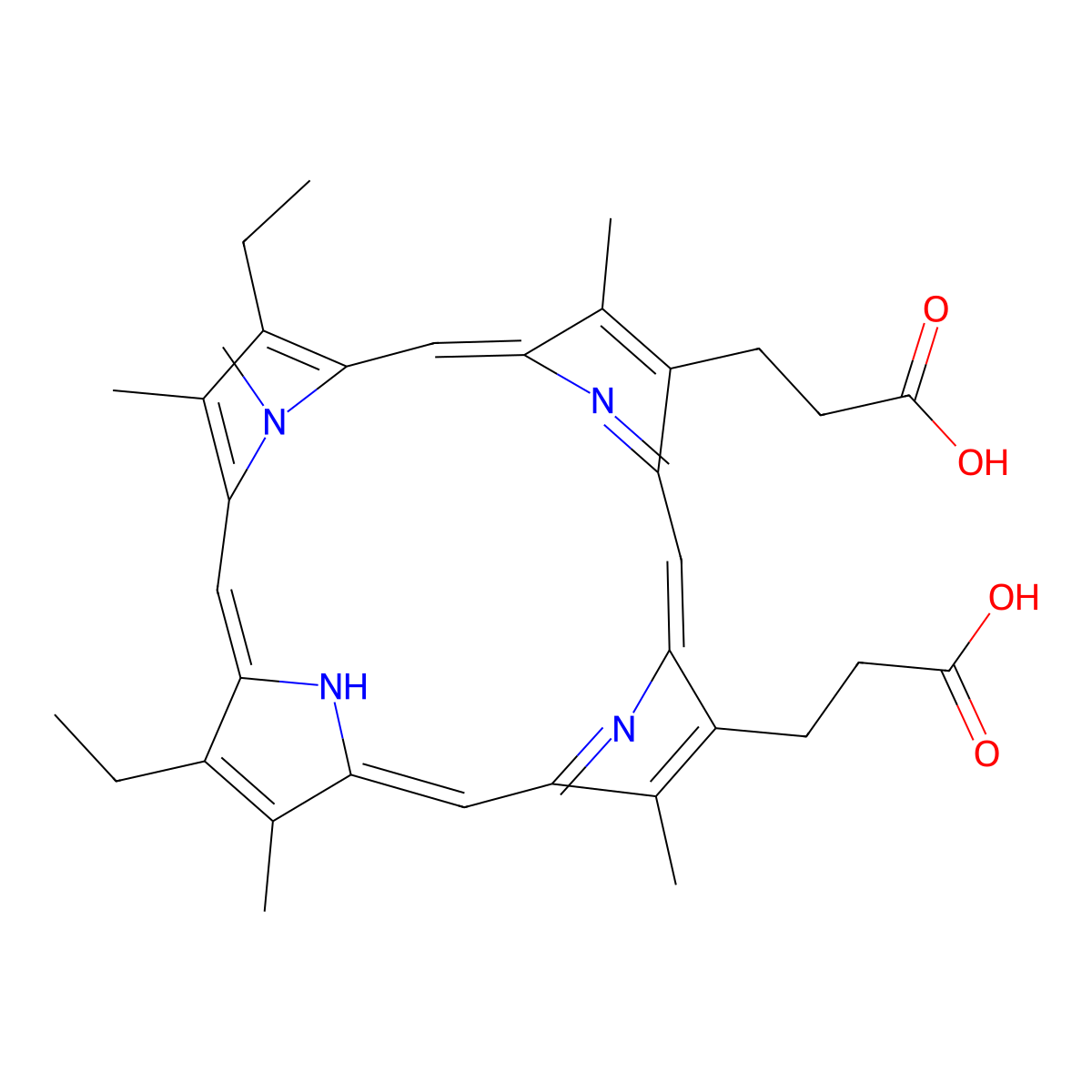 21H,23H-porphine-2,18-dipropanoic acid, 8,13-diethyl-3,7,12,17,23-pentamethyl molecular structure, CAS 142234-85-3