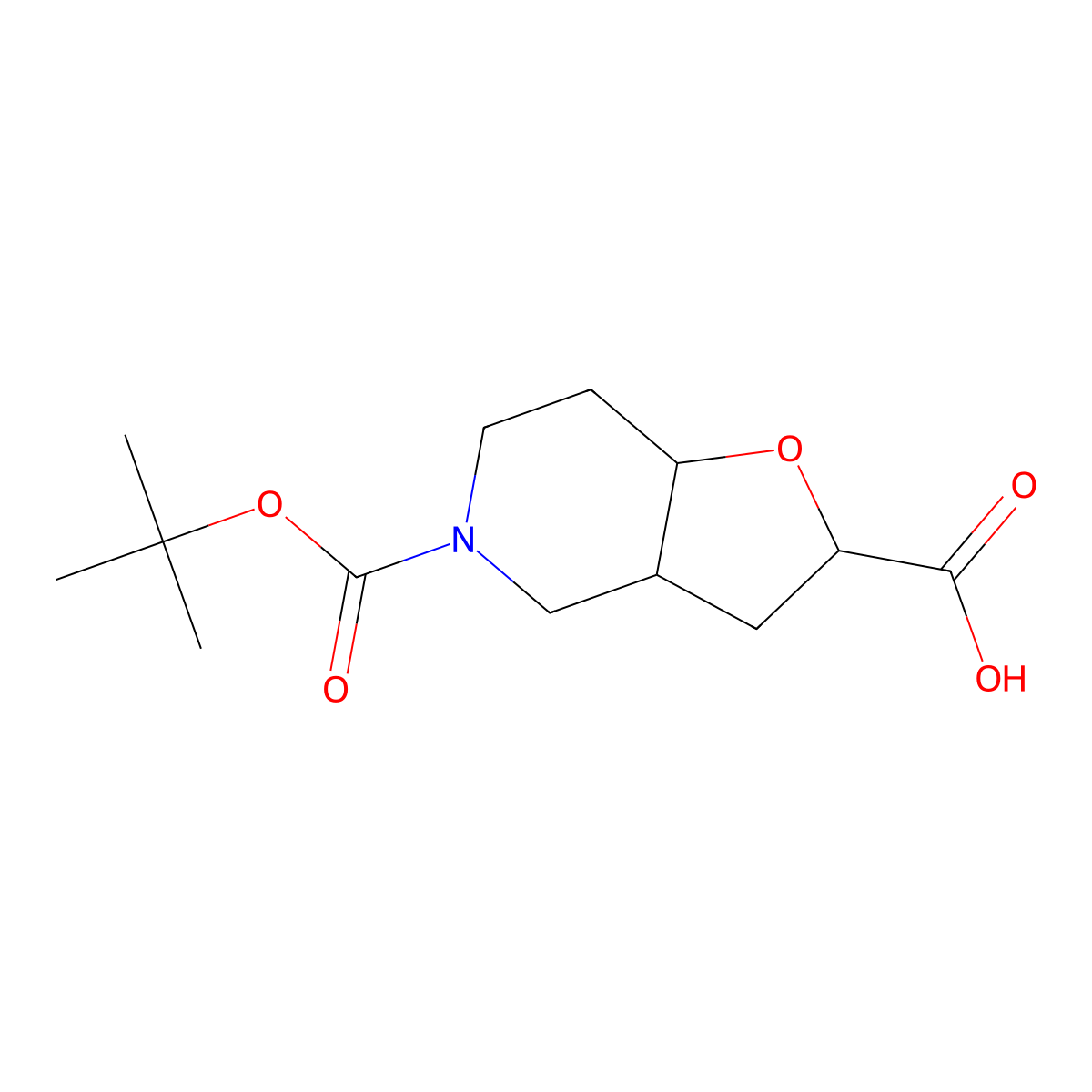 Racemic-(2R,3aS,7aS)-5-(tert-butoxycarbonyl)octahydrofuro[3,2-c]pyridine-2-carboxylic acid molecular structure, CAS 1422343-96-1