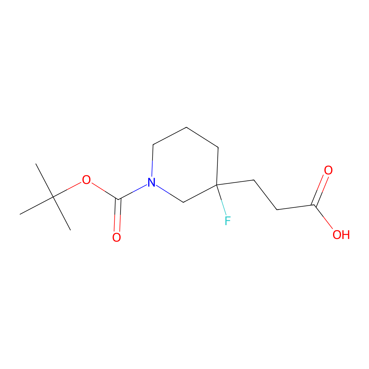 3-(1-(tert-Butoxycarbonyl)-3-fluoropiperidin-3-yl)propanoic acid molecular structure, CAS 1422344-00-0