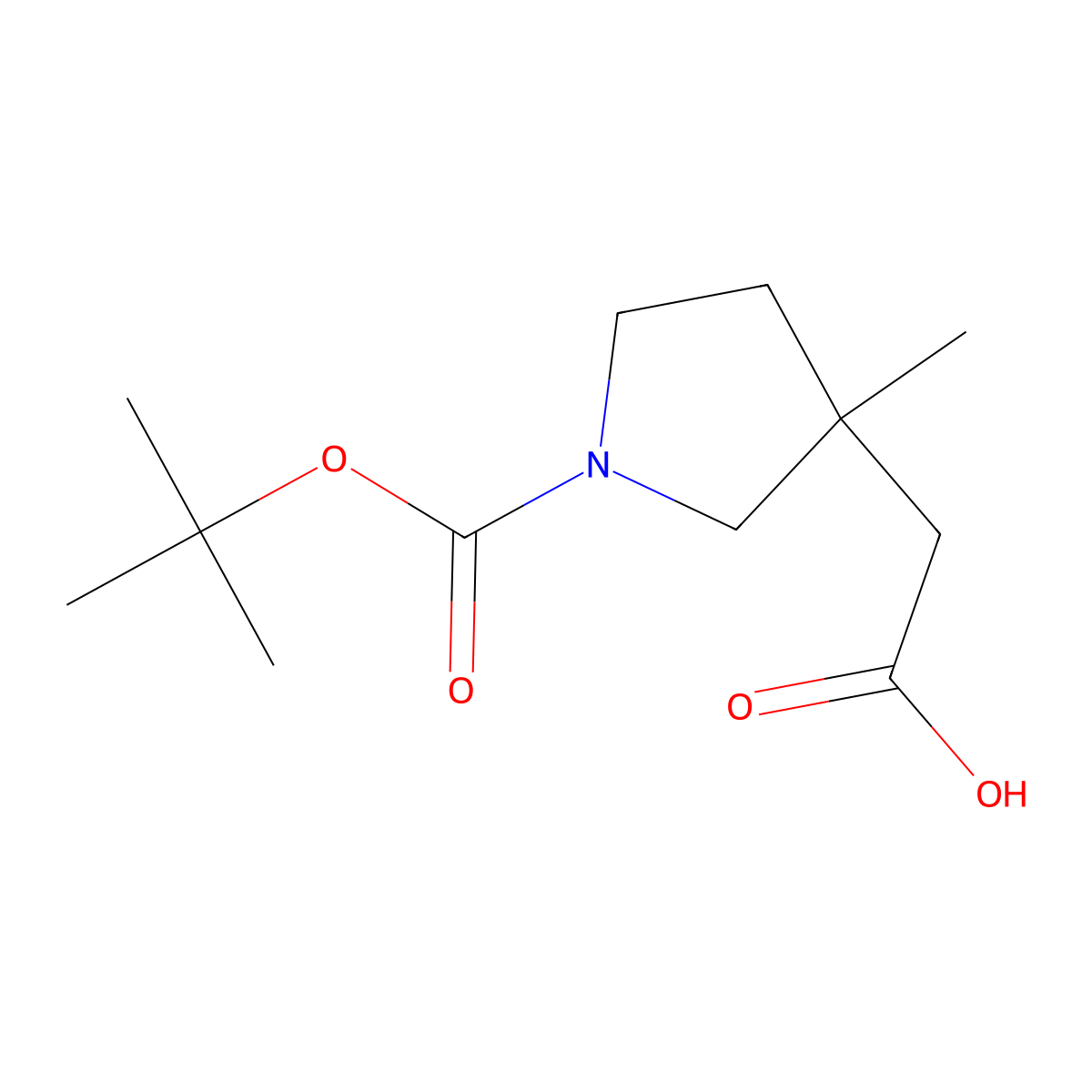 2-(1-(tert-Butoxycarbonyl)-3-methylpyrrolidin-3-yl)acetic acid molecular structure, CAS 1422344-11-3