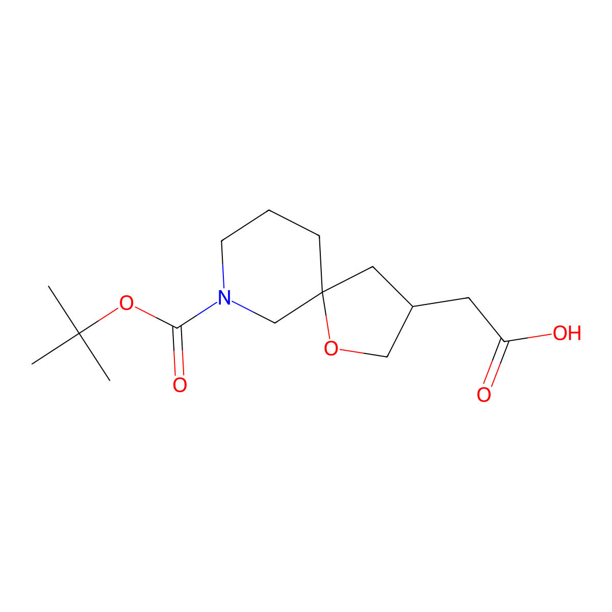 2-(7-(tert-Butoxycarbonyl)-1-oxa-7-azaspiro[4.5]decan-3-yl)acetic acid molecular structure, CAS 1422344-25-9