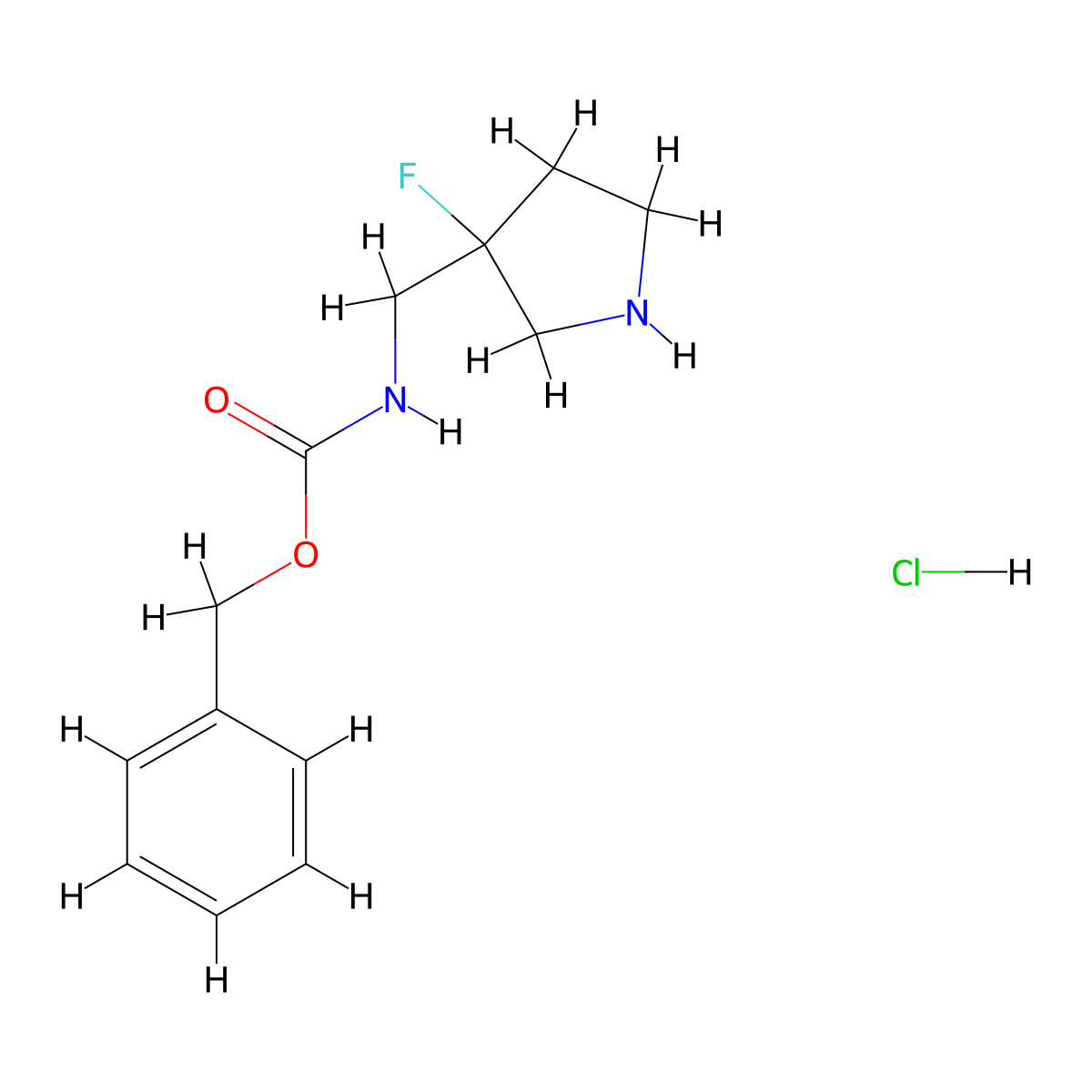 Benzyl ((3-fluoropyrrolidin-3-yl)methyl)carbamate hydrochloride molecular structure, CAS 1422344-31-7