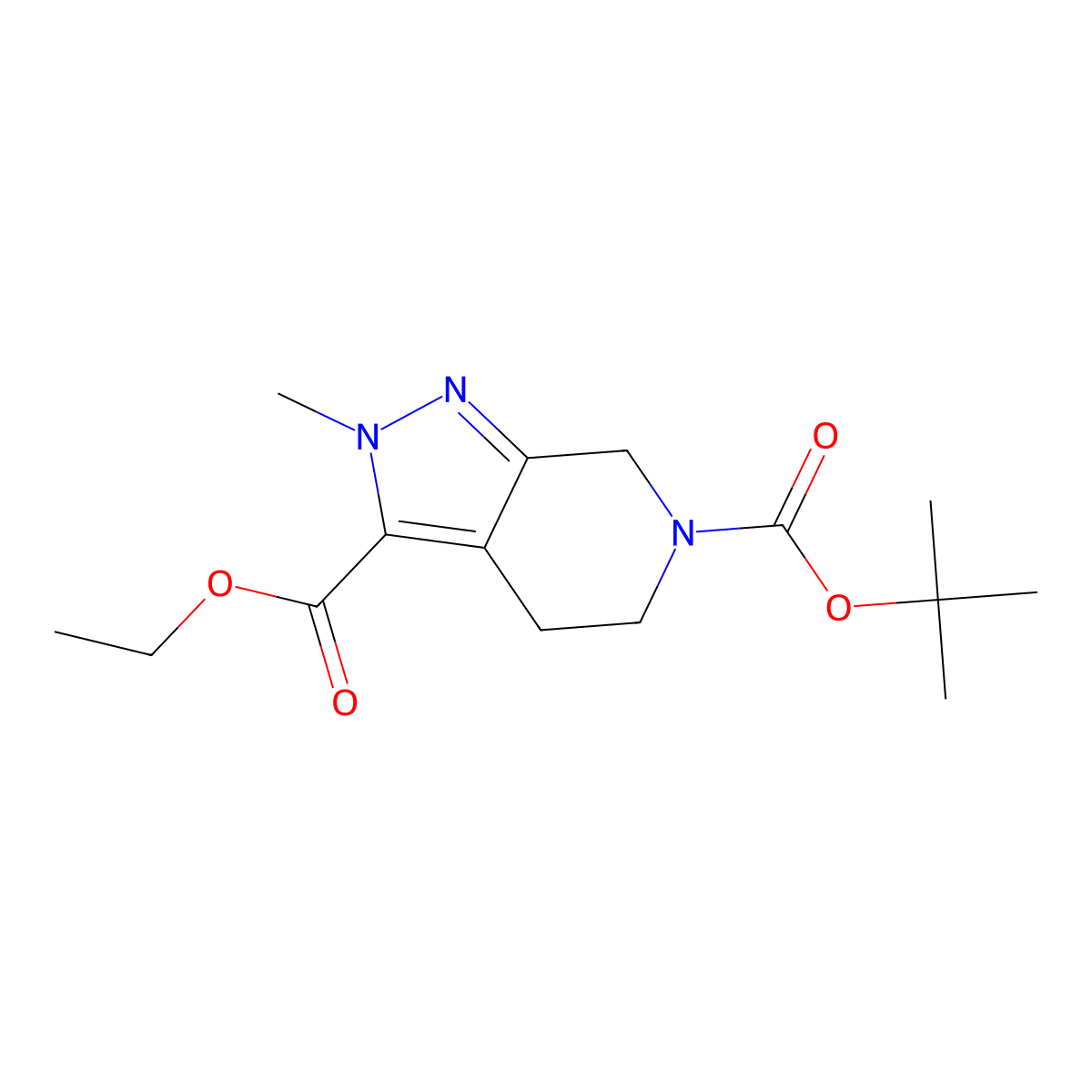 6-tert-Butyl 3-ethyl 2-methyl-4,5-dihydro-2H-pyrazolo[3,4-c]pyridine-3,6(7H)-dicarboxylate molecular structure, CAS 1422344-36-2