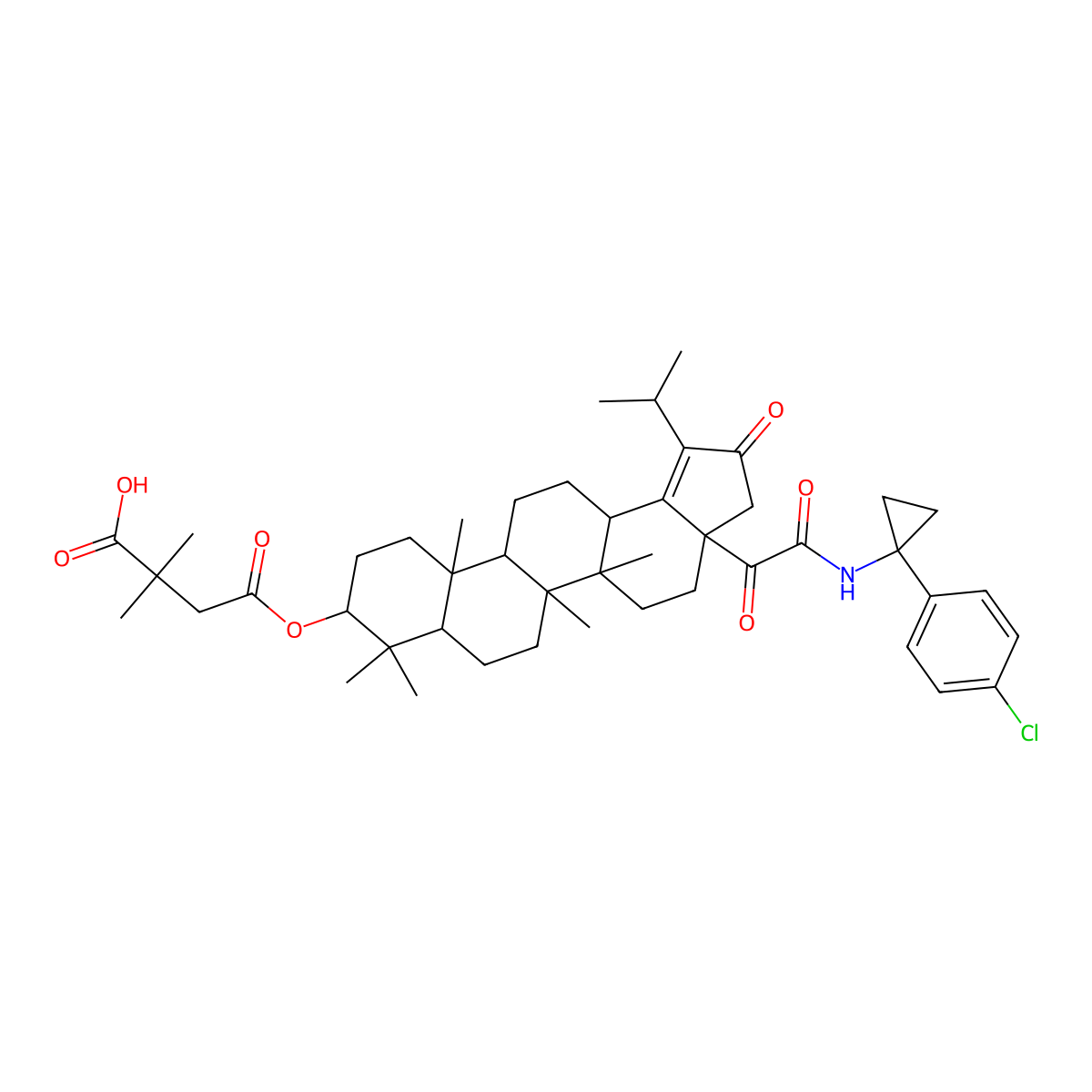 4-[[(3aR,5aR,5bR,7aR,9S,11aR,11bR,13aS)-3a-[2-[[1-(4-chlorophenyl)cyclopropyl]amino]-2-oxoacetyl]-5a,5b,8,8,11a-pentamethyl-2-oxo-1-propan-2-yl-4,5,6,7,7a,9,10,11,11b,12,13,13a-dodecahydro-3H-cyclopenta[a]chrysen-9-yl]oxy]-2,2-dimethyl-4-oxobutanoic acid molecular structure, CAS 1422355-59-6