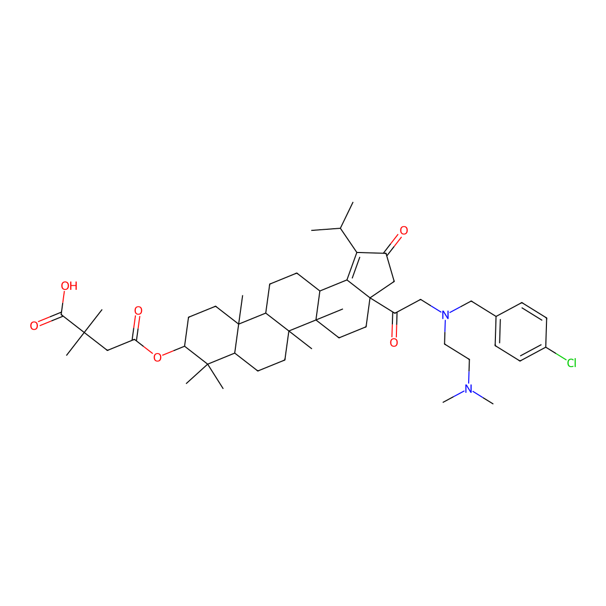 4-[[(3aR,5aR,5bR,7aR,9S,11aR,11bR,13aS)-3a-[2-[(4-chlorophenyl)methyl-[2-(dimethylamino)ethyl]amino]acetyl]-5a,5b,8,8,11a-pentamethyl-2-oxo-1-propan-2-yl-4,5,6,7,7a,9,10,11,11b,12,13,13a-dodecahydro-3H-cyclopenta[a]chrysen-9-yl]oxy]-2,2-dimethyl-4-oxobutanoic acid molecular structure, CAS 1422355-65-4