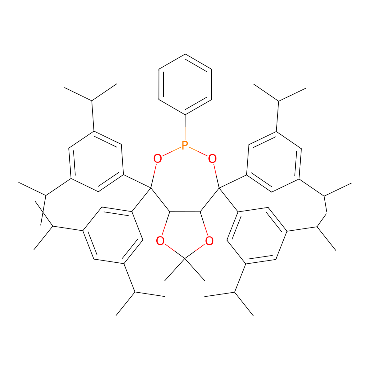 (3aS,8aS)-(+)-4,4,8,8-Tetrakis(3,5-di-i-propylphenyl)tetrahydro-2,2-dimethyl-6-phenyl-1,3-dioxolo[4,5-e]dioxaphosphepin molecular structure, CAS 1422371-27-4