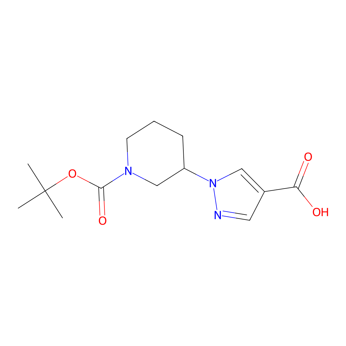 1-(1-((tert-butoxy)carbonyl)piperidin-3-yl)-1H-pyrazole-4-carboxylic acid molecular structure, CAS 1422386-02-4