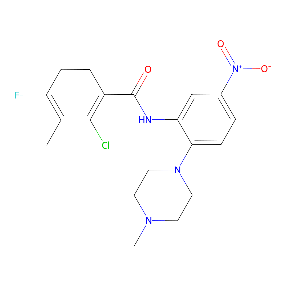 2-Chloro-4-fluoro-3-methyl-N-(2-(4-methylpiperazin-1-yl)-5-nitrophenyl)benzamide molecular structure, CAS 1422389-91-0
