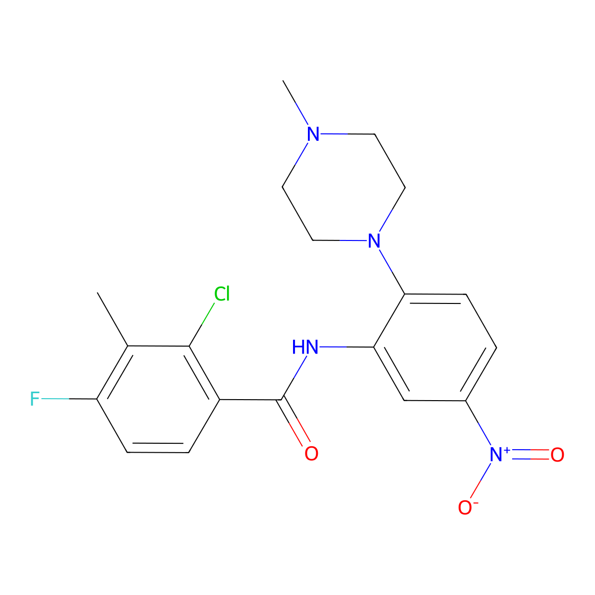 2-Chloro-4-fluoro-3-methyl-N-(2-(4-methylpiperazin-1-yl)-5-nitrophenyl)benzamide molecular structure, CAS 1422389-91-0