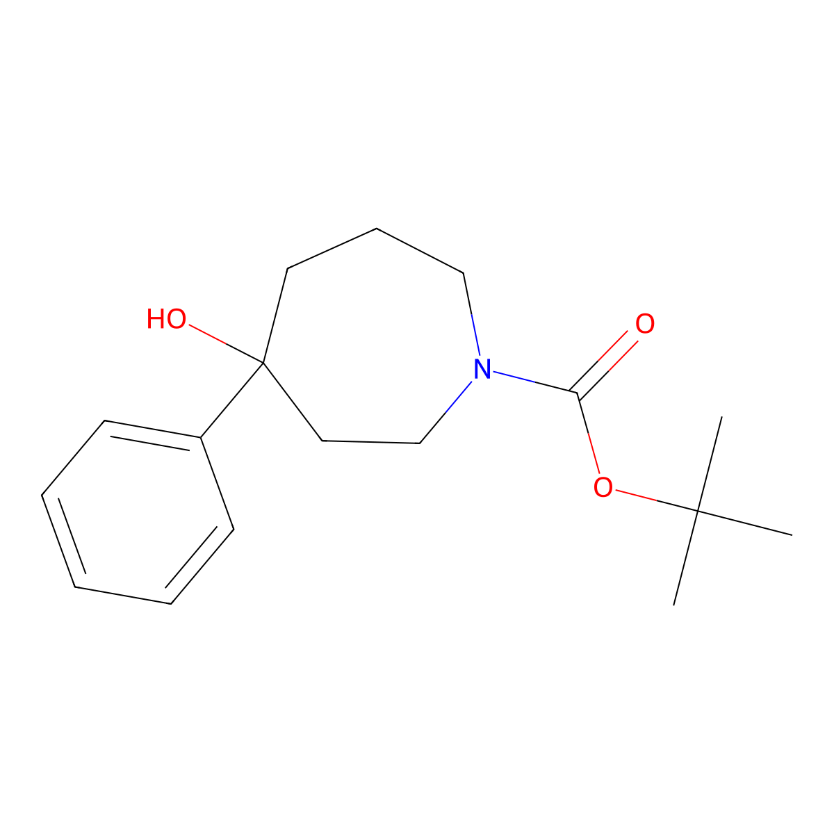 Tert-butyl 4-hydroxy-4-phenylazepane-1-carboxylate molecular structure, CAS 1422424-42-7